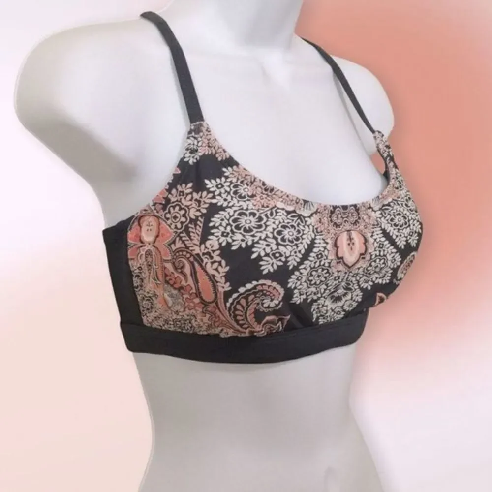 Kona Sol Charcoal Gray and‎ Floral Bikini Top Size S